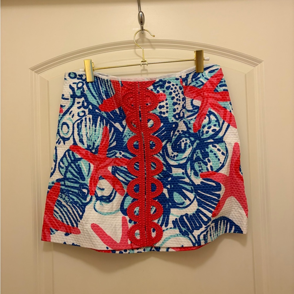 Lilly Pulitzer Coral & Navy Starfish Print Mini Skirt